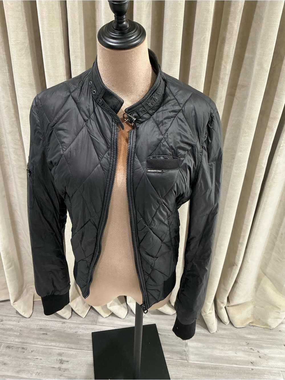 Members Only Black Quilted Bomber Jacket